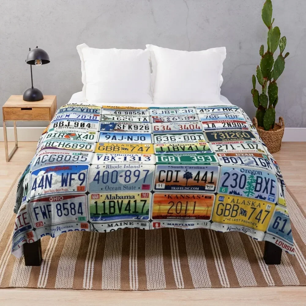 

Collage of All 50 License Plates of USA United States of America Throw Blanket Color Fast Cozy Throw Blanket