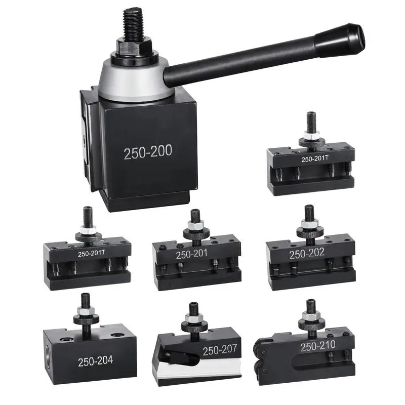Set di Portautensili a Cambio Rapido, 8 Pezzi, Supporto in Acciaio, per Mini Torni e Torni per Metallo con Diametro di Lavorazione 254-381mm