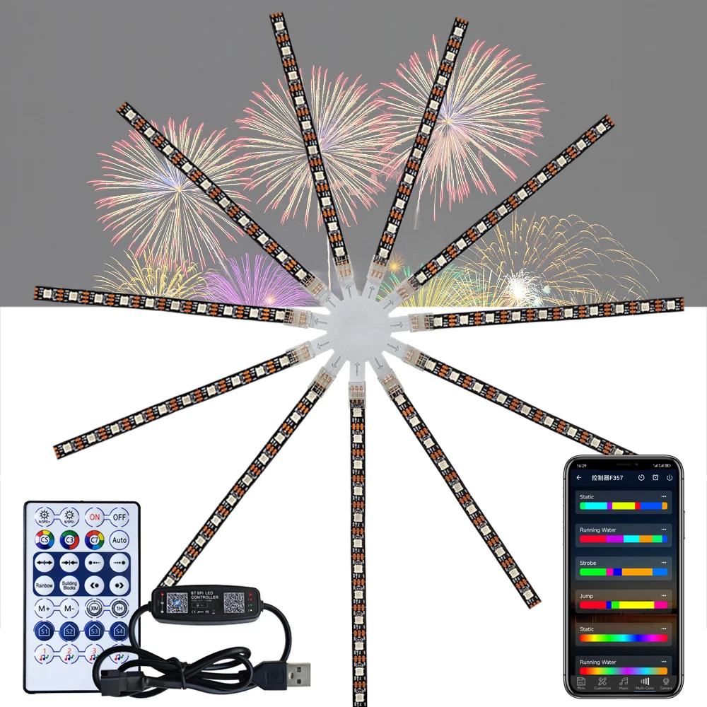 WS2812B Firework Lights Kit Individually Addressable Led Strip Module 28 Key Remote Bluetooth App Music  Control DC5V 11 Channel