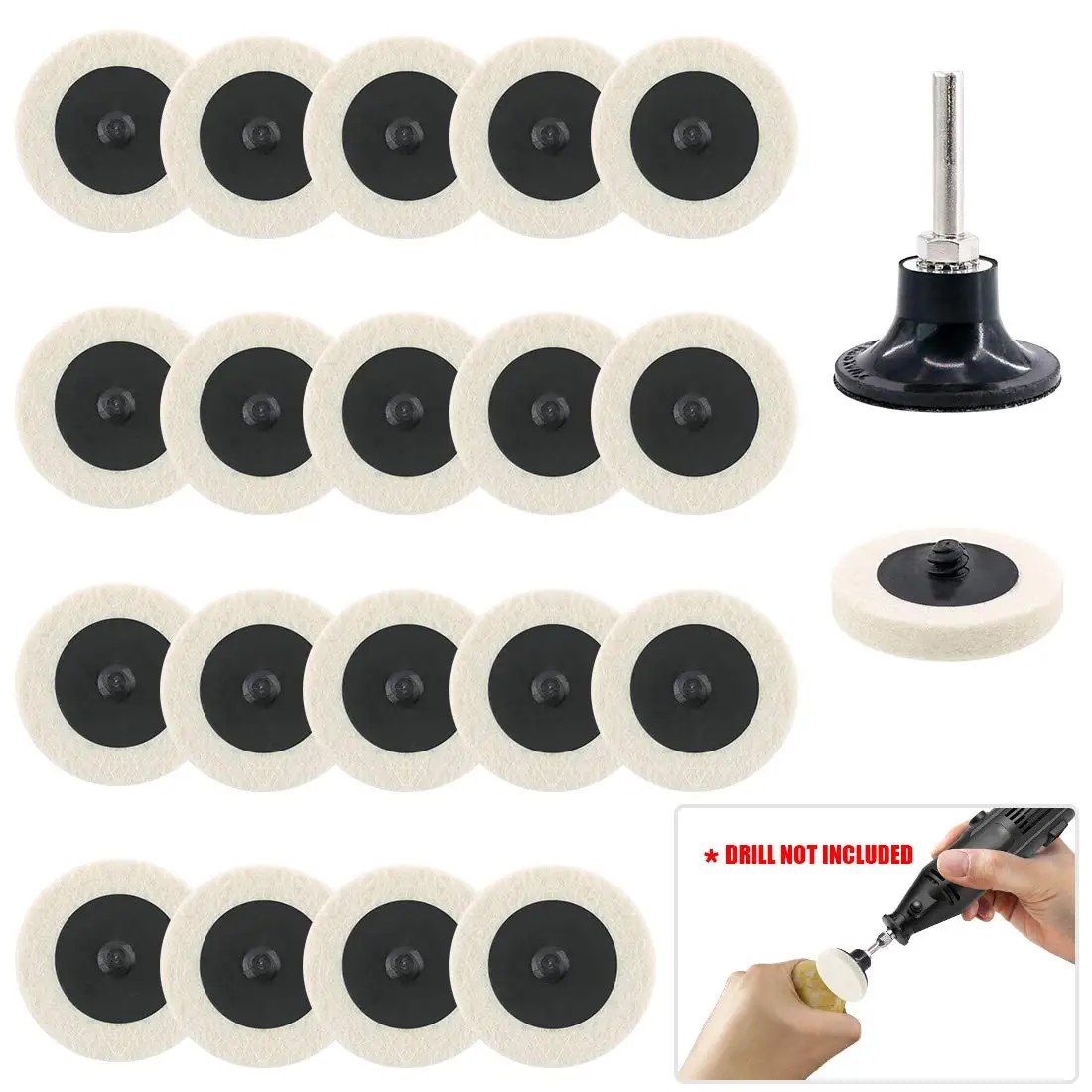 SIFANG 21pcs 2 Inch Compressed Wool Pad Fabric Disc Polishing Buffing Pads Wheels Quick Change Felt Polishing Disc for Grinding