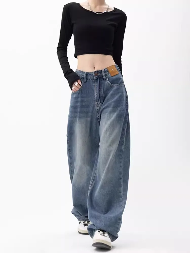 High Waist Wide Leg Straight Jeans Women's Slimming Design Long Pants Autumn Season Pear ape Body Pants Fem