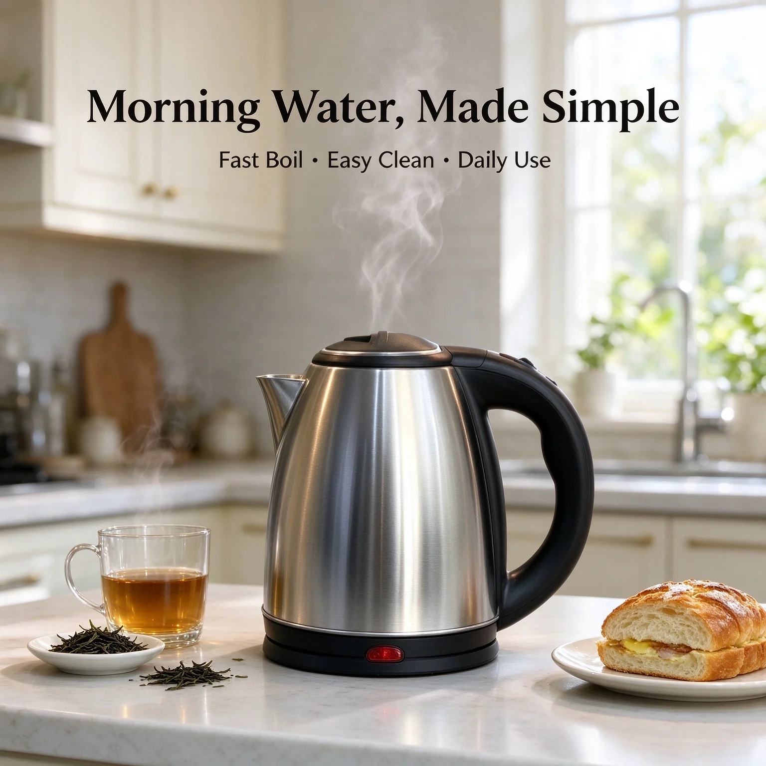 Stainless Steel Electric Kettle, Fast Boiling Water Heater Pot with Auto‑Shut‑Off & Heat‑Resistant Handle for Home Dormitory Travel