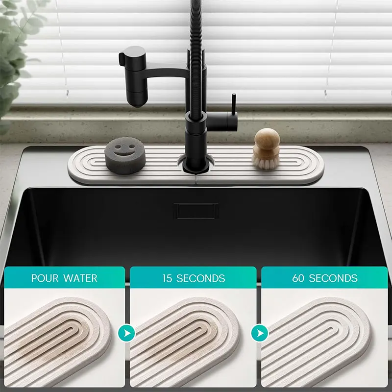 Fast Drying Faucet Mats for Kitchen Bathroom Sink Splash Guard Water Absorbent Stone Sink Tray Faucet Diatomite Mats
