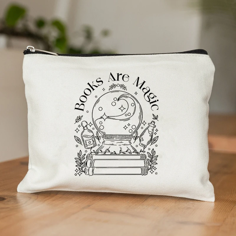 

Books Are Magic Pattern Makeup Bag Travel Storage Bag Party Zipper Organizer Cosmetic Pouch for Makeup Case Book Lovers Gifts