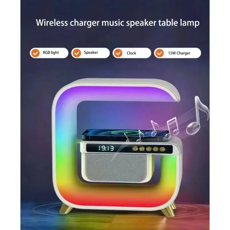 4 in 1 New Bluetooth Speaker and Wireless Rechargeable/ Portable Charger RGB Night Table Light  Clock Home Speaker Sound Box