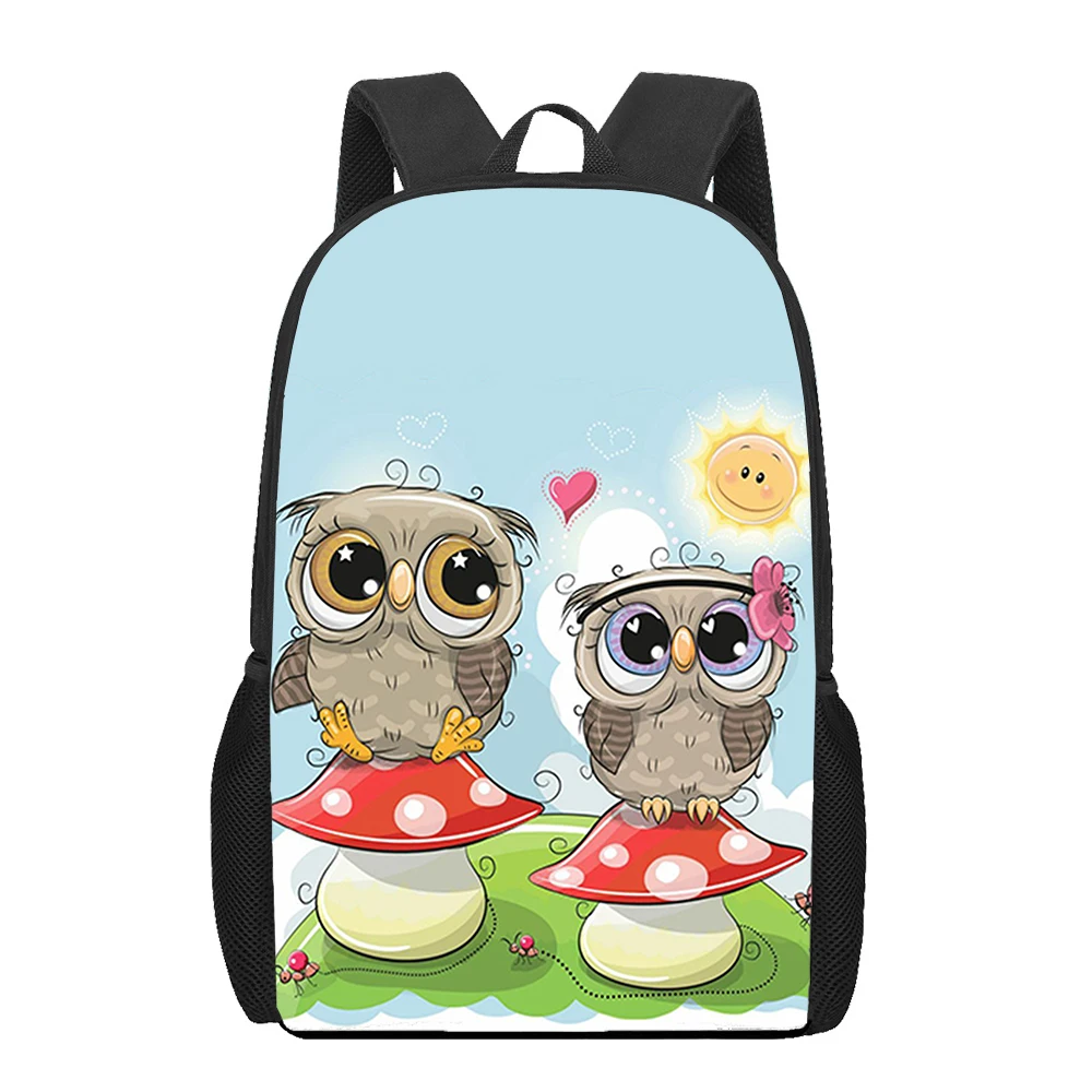 Casal dos desenhos animados bonito corujas 3d impressão crianças sacos de escola crianças mochila para meninas meninos estudante sacos de livro mochilas