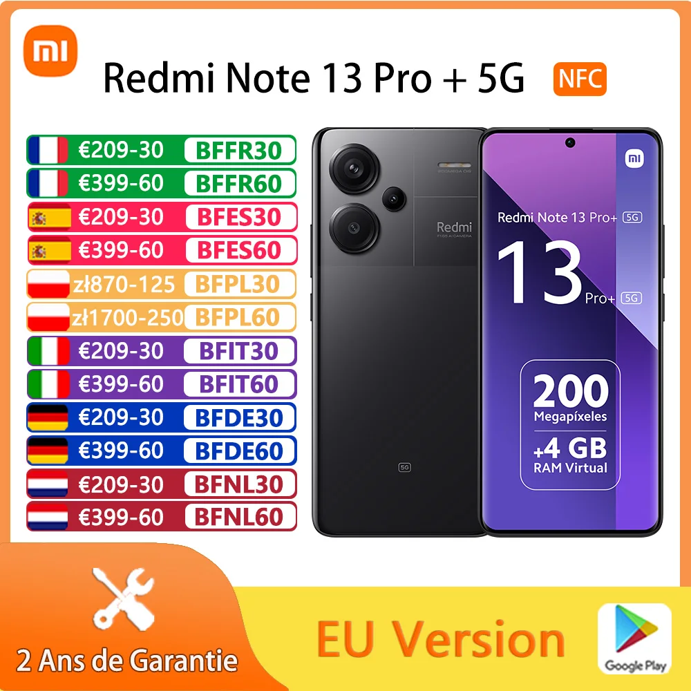 Xiaomi Redmi Note 13 Pro Plus 5G,Smartphones，NFC,200MP camera with OIS,120Hz AMOLED curved display,120W HyperCharge,Local warranty, global version