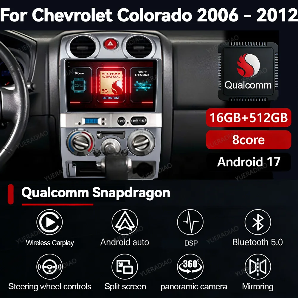 Android 17 Car Radio For Chevrolet Colorado 2006 - 2012 For Isuzu D-MAX MU-71 2008 - 2012 GPS NAVI Head Unit Qualcomm BT QLED