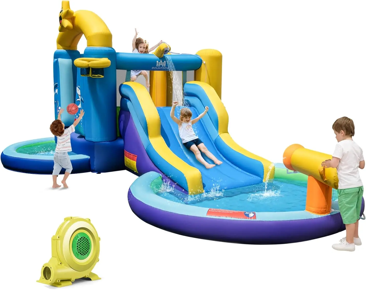 

Inflatable Water Slide, 2 in 1 Ocean Bounce House Water Slide with Ball Pit & Splash Pool for Kids Outdoor Fun, Bouncy Castle Wa