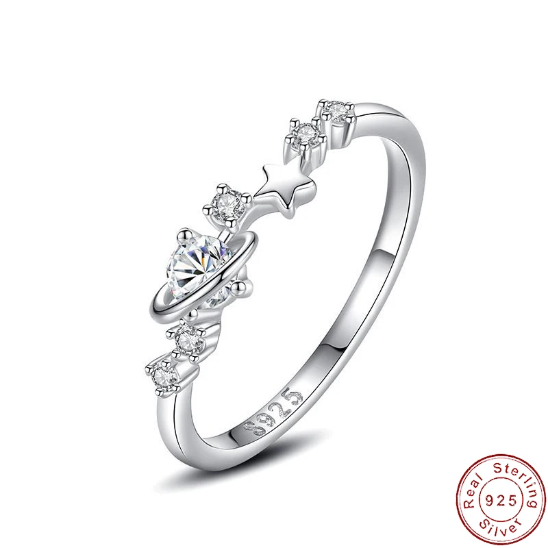 

Fine European AAA CZ Star Earth Solid S925 Sterling Silver Ring For Women Birthday Party Wedding Gift Jewelry