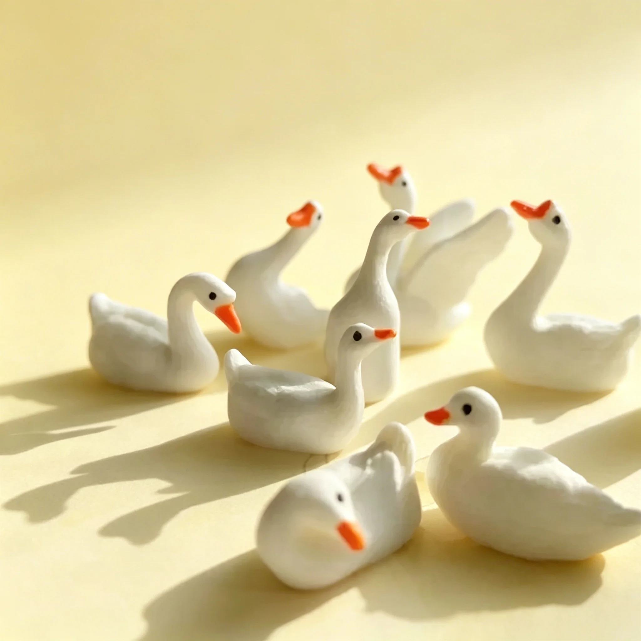 10Pcs Cute Mini White Swan Figurines Small Animal Miniatures for Fairy Garden Moss Terrarium Ornament & Dollhouse Decor Supplies