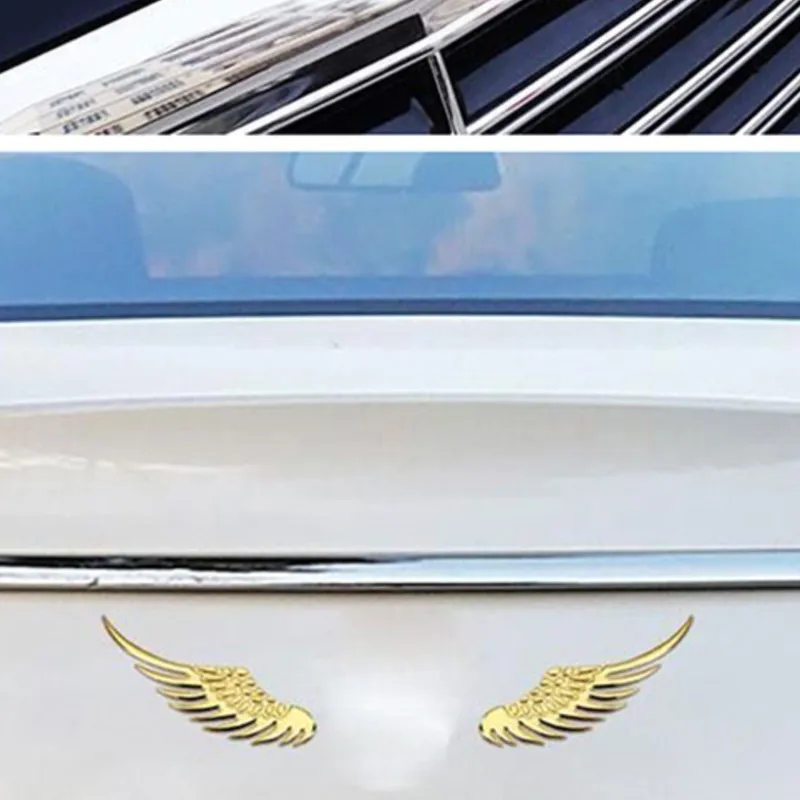 1 par de adesivos para corpo de motocicleta e carro, asas de anjo 3d, estilo emblema, decalques de liga de zinco, prata/ouro, acessórios de decoração 