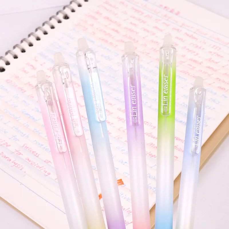 Erasable Gel Pens Blue 6pcs Fresh Kawaii Ins 0.5mm Cartoon Good-Looking Painting School Student Office Stationery Birthday Gift