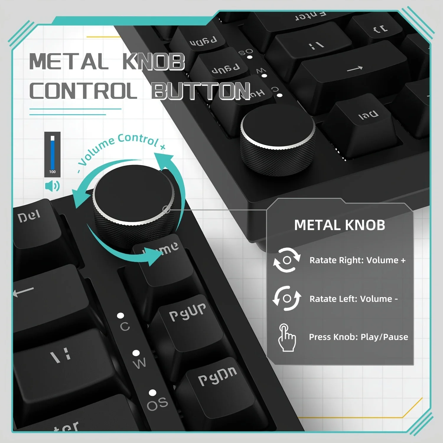 Ajazz Ak820 Wired With Rotary Volume Buttons Hot Swappable Keys For thumbnail 3