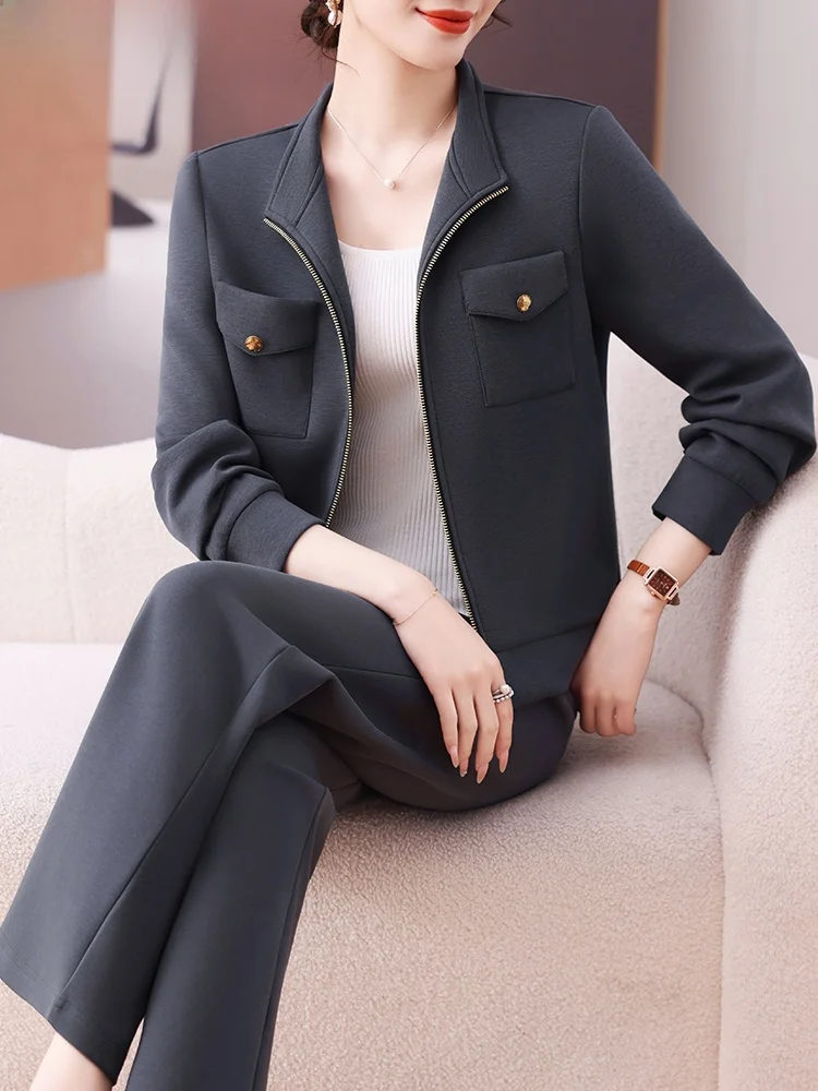 Ensemble de survêtement décontracté Guerfemme pour femme, idéal pour le sport et les loisirs, avec pantalon long en polyester, coton et élasthanne, parfait pour le printemps et l'automne