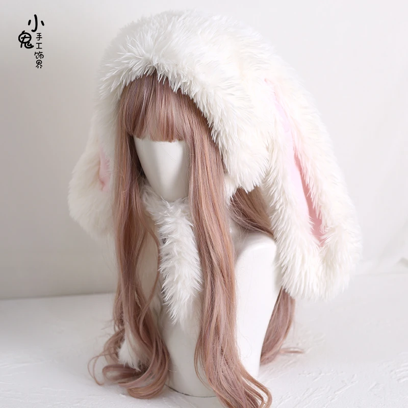 

Soft and Adorable Original Length Lop Eared Rabbit Warm Hat Lolita Sweet Cute Plush Ushanka Rabbit Ears Hat