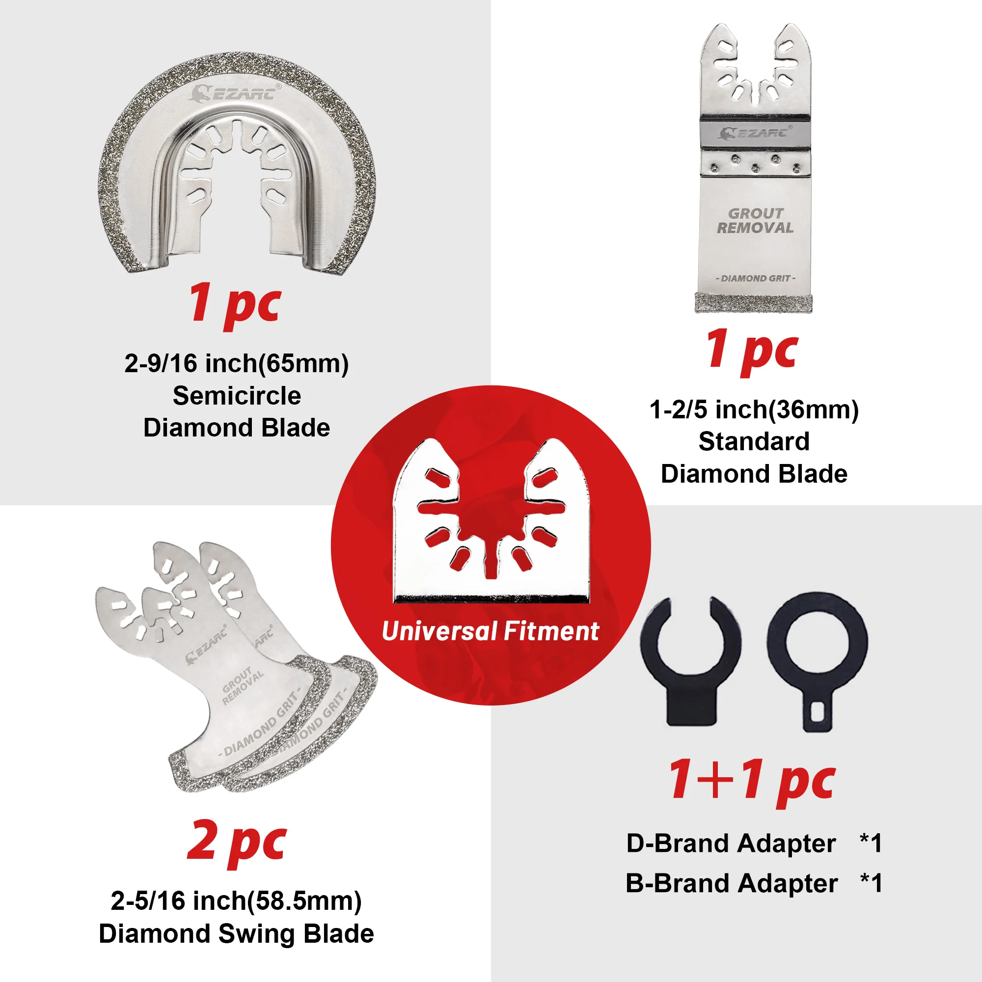 EZARC 4PCS Diamant Oszillierende Werkzeug Blade Set, Multi Werkzeug Mörtel Sägeblätter Präzise für Mörtel Entfernung, weiche Fliesen Cut