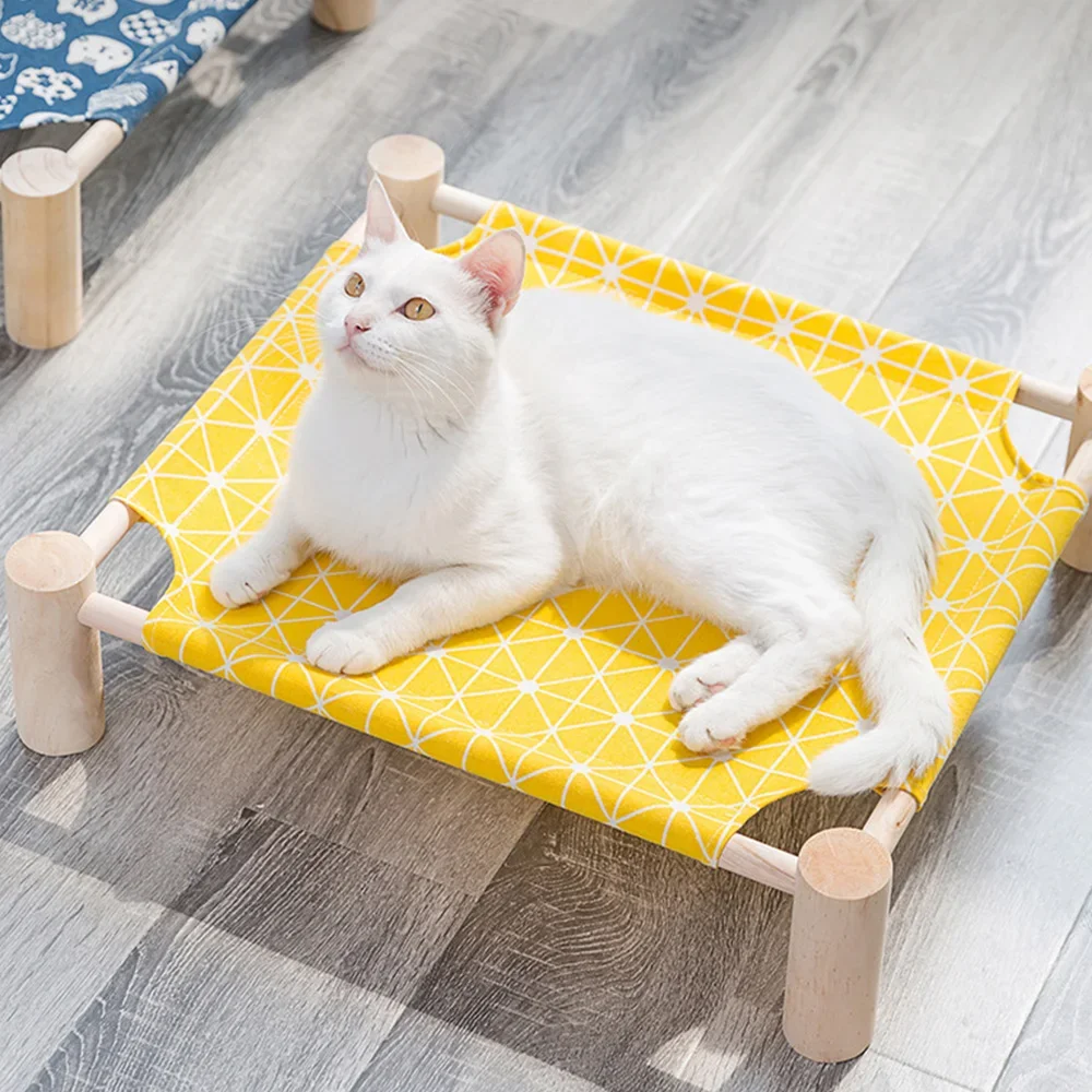 New Durable Canvas Cat Bed House Elevated Cat Hammocks Cushion Wood Canvas Cat Lounge Bed for Small Dogs Cats House Pet Products