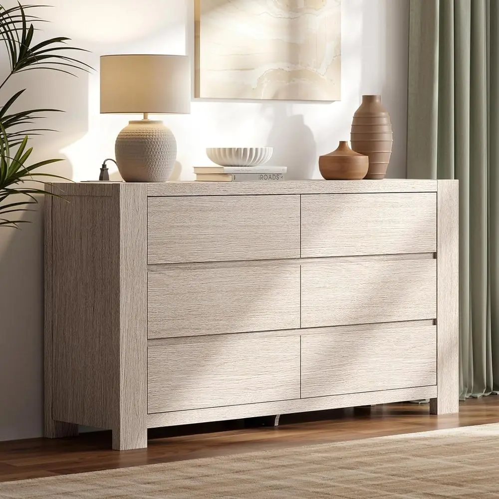 

55 White Oak Bedroom Chest with Charging Station and Large Storage for Living Room, Entryway, Nursery