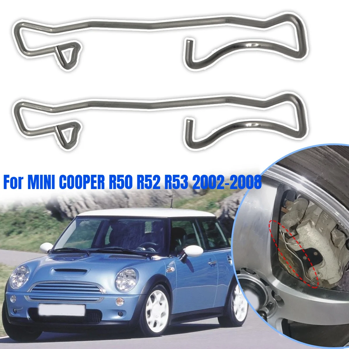 2pcs Rear Left Right Brake Pads Fittings Caliper Spring Fit Retainer Anti-Rattle Clip Fix For MINI COOPER R50 R52 R53 2002-2008