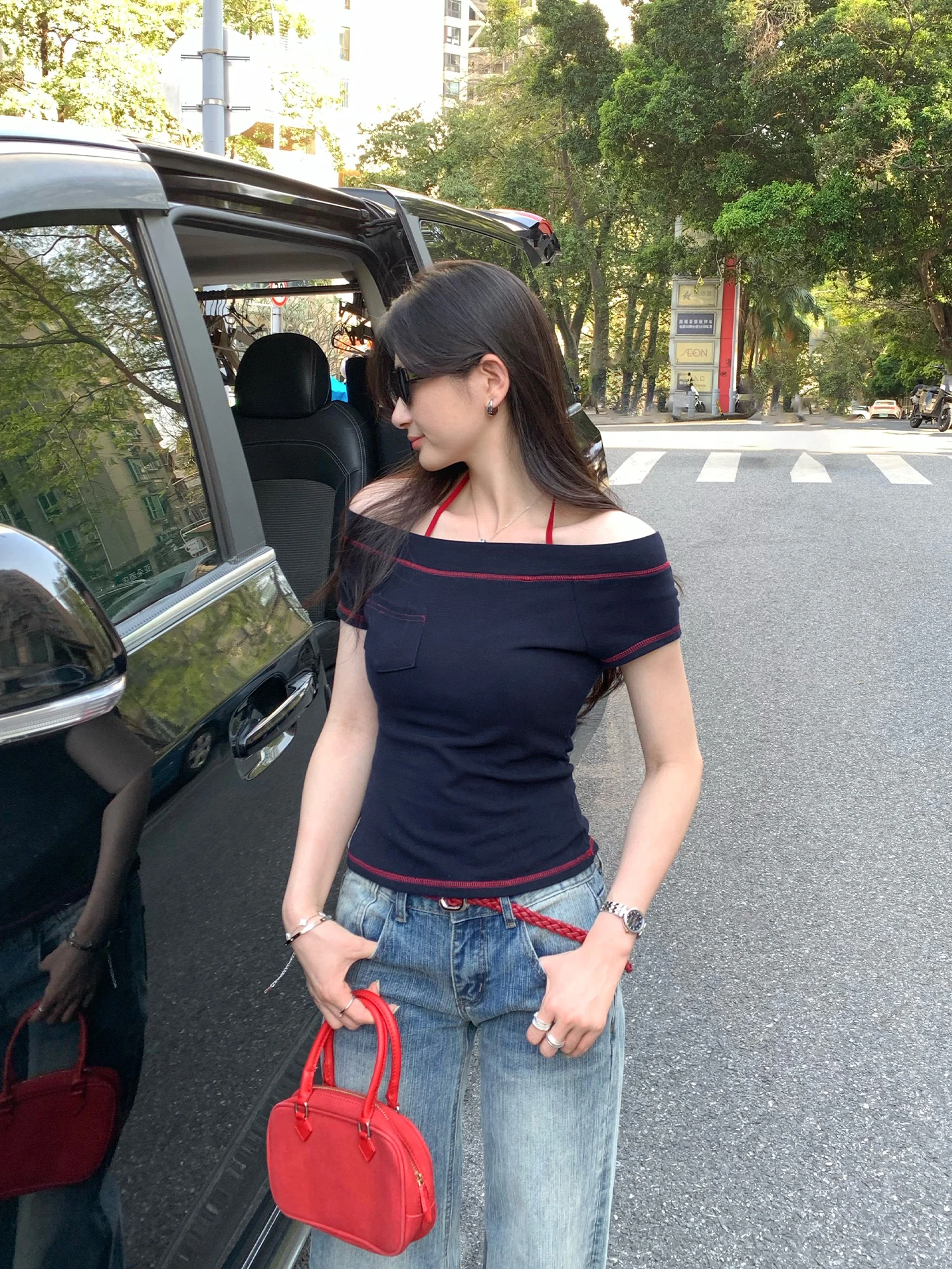 Ultra Popular Ultra Violet Shoulder Baring Short Sleeve T Shirt Women's Fashion Spring 2026 New Style Cotton Blend Comfortable