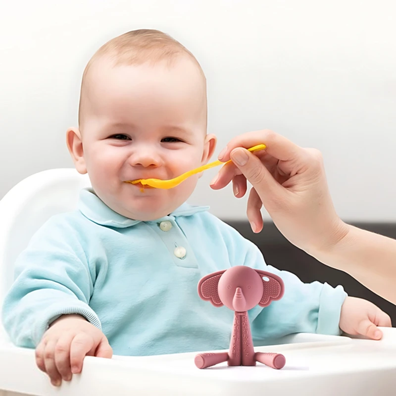 Silicone Teething Toy para bebê recém-nascido, Sem BPA, Cartoon Elefante, Gum Protection Toy, Anti-Eating, Mão Grinding Stick, Presente
