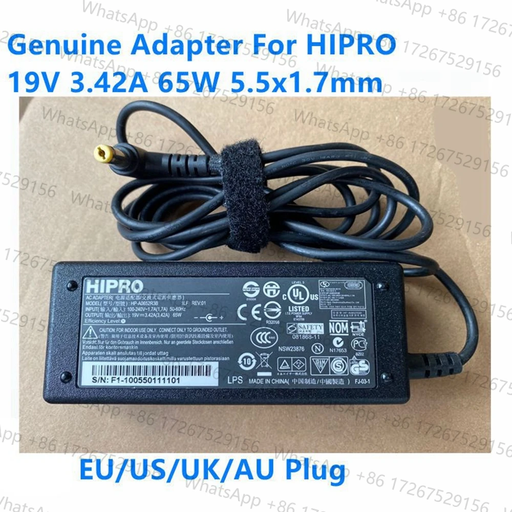Genuine HIPRO HP-A0652R3B 19V 3.42A 3.43A 65W AC DC Adaptor 5.5x1.7mm HP-OK065B13 For ACER Aspire Laptop Power Adapter Charger