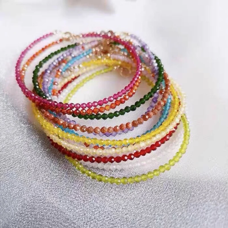 

Colourful Cut Crystal Red Spinel Stacking Beaded Bracelets Flash Electroplating 14K Golden Blue Turquoise Men and Women Bracelet