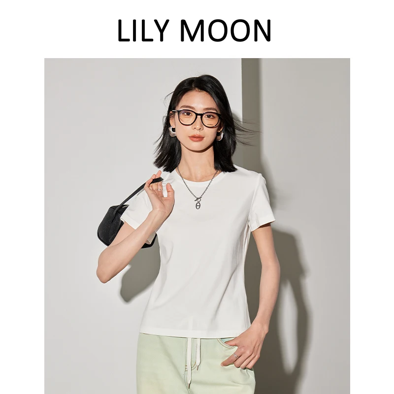 LILYMOON New Cotton Milled Slim Round Neck Long-Sleeved T-shirt Women's High Street Hit the Color Pullover Elegant Casual Tops