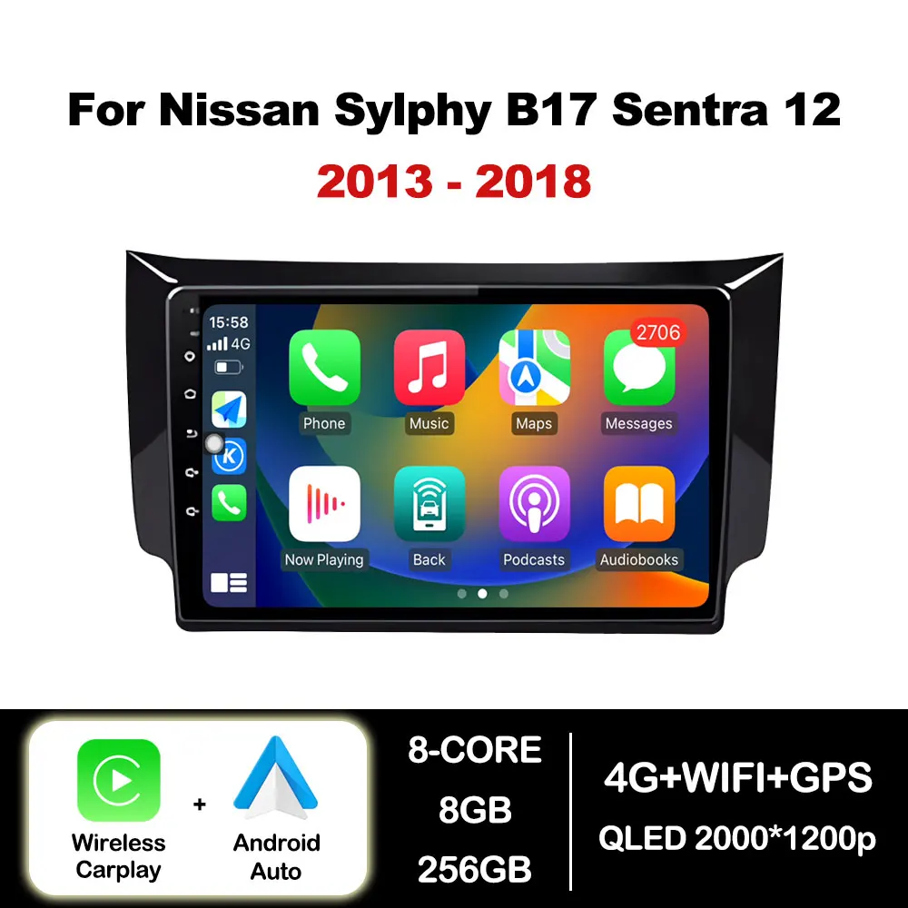 Carplay Android Auto for Nissan Sylphy B17 Sentra 12 2013 2014 2015 2016 2017 2018 DSP Stereo Car Radio Multimedia Player BT