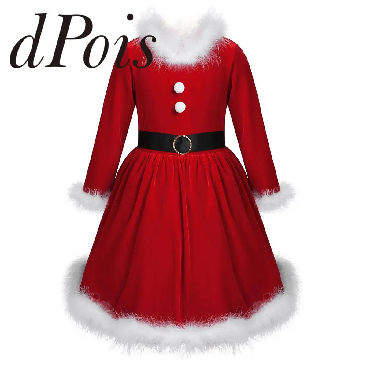 

Kids Red Velvet Christmas Costume New Year Xmas Dress Girls Santa Claus Costumes Long Sleeves Holiday Carnival Party Dress Up