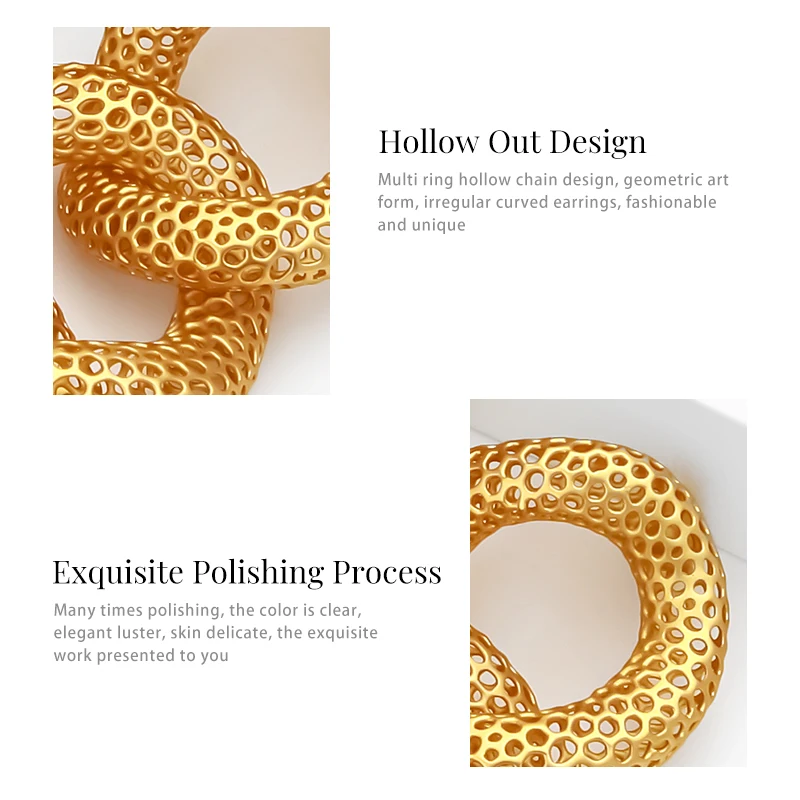 IVOG Hollow Out Multi Ring Earrings For Women 18K Gold Plated Pendientes Perfect Dangling Fashion Jewelry Party Gift