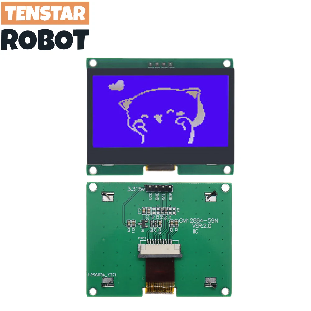 TENSTAR 12864-59N IIC 4P LCD Module  I2C ST7567S COG Graphic Display Screen Board LCM Panel 128x64 Dot Matrix Screen