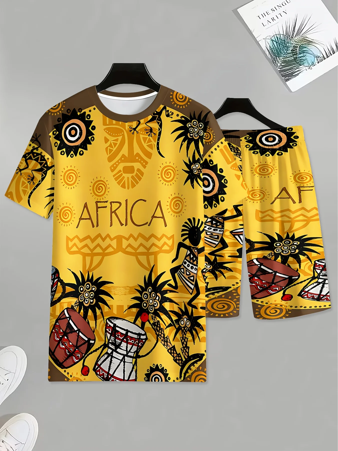 

2026 New "African Tribal Art" Men's Fashion Versatile T-shirt Set Suitable for Daily Wear and Competition Attire