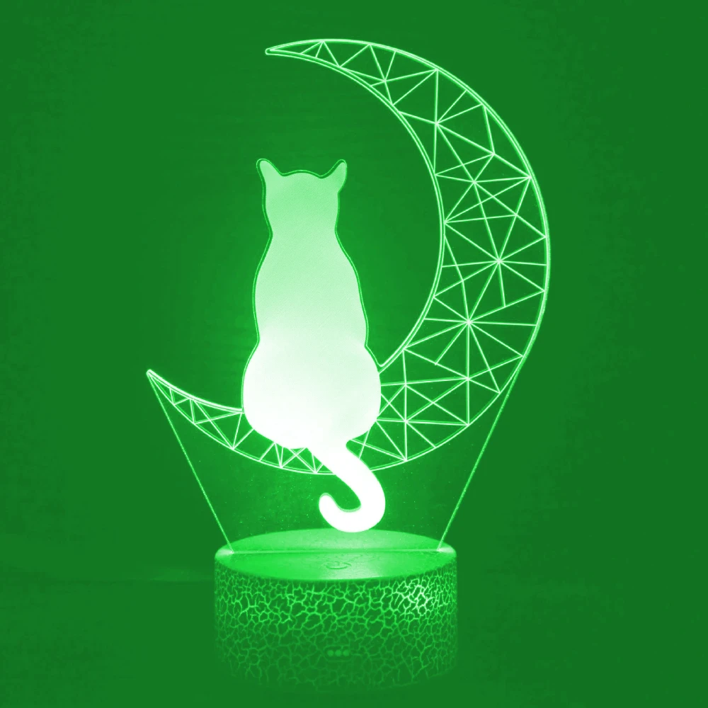 Lampu malam LED kucing bulan akrilik 3D, lampu malam LED untuk anak-anak, lampu malam kamar tidur, lampu hadiah untuk dekorasi rumah lampu meja