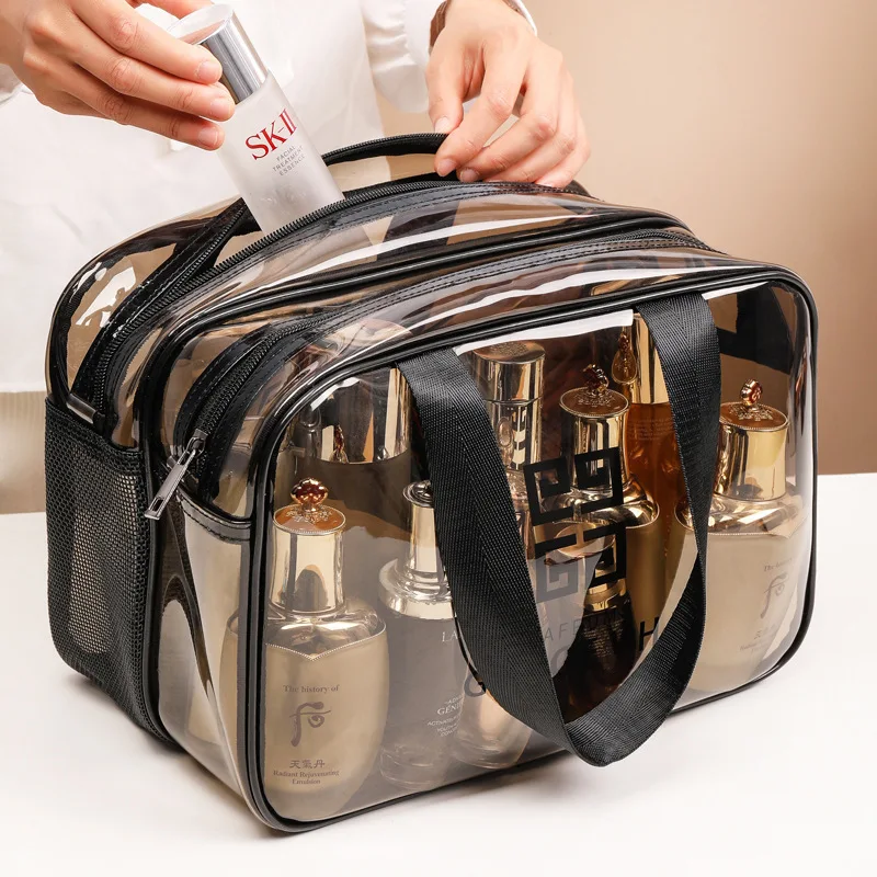 Transparente Maquiagem Bag Organizer, seco e molhado separação Hanger, Caso Cosméticos Feminino, Viagem Toiletry Bag, Hangbag Armazenamento