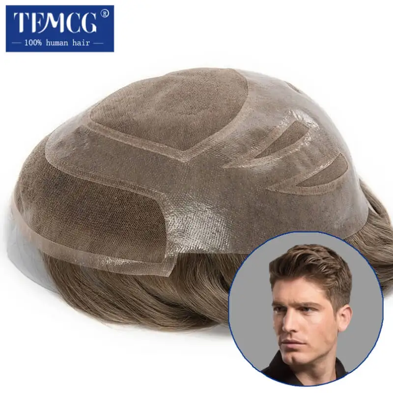 VERSALITE- Mono con tupé frontal de encaje suizo para hombres, prótesis de cabello masculino, sistema de reemplazo de cabello humano 100% Natural, pelucas para hombres