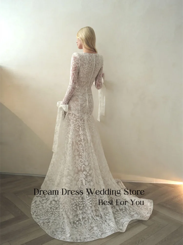 DREAM lace long sleeved A-line wedding dress 2026 fashionable new wedding dress long skirt De Noiva Customized