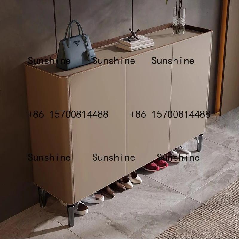 

Saddle leather vintage shoe cabinet home entrance entrance cabinet against the wall solid wood shoe cabinet