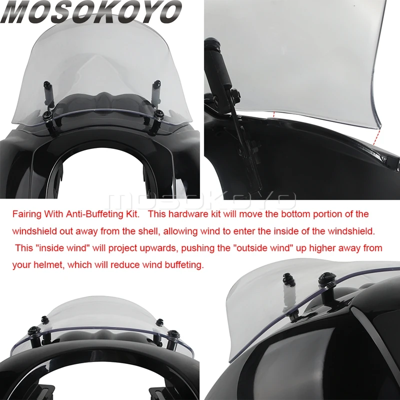 Motorcycle Club Style Headlight Fairing W/ Bracket For Baja Design LP6 Lights 15in Windshield For Harley Softail Softail Fat Bob view 6