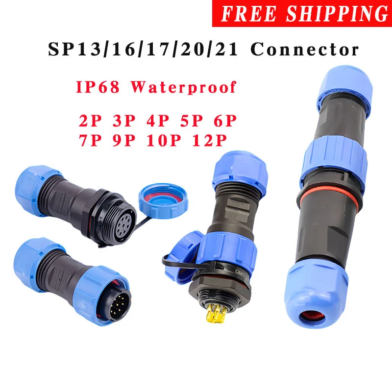 

SP13/16/17/20/21 IP68 Waterproof Connector Panel Mount Plug Socket, Male&Female 2/3/4/5/6/7/9/10/12PIN Docking/Flange/Back Nut