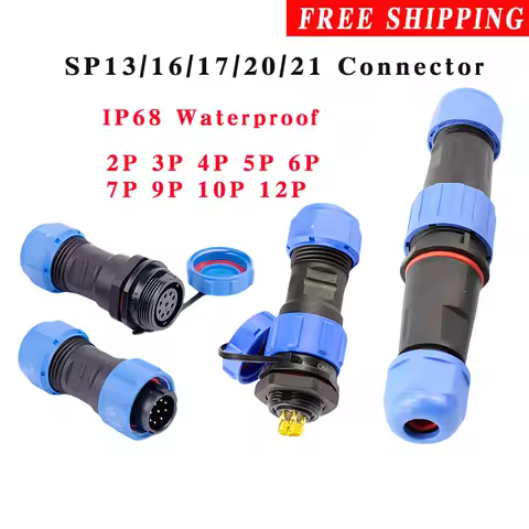 SP13/16/17/20/21 IP68 Waterproof Connector Panel Mount Plug Socket, Male&amp;Female 2/3/4/5/6/7/9/10/12PIN Docking/Flange/Back Nut