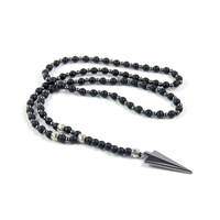 6mm Black Obsidian Hematite Arrow Pendant Necklace for Men and Women