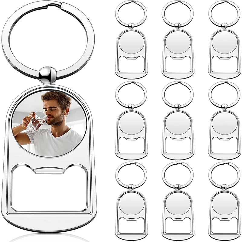 Imagem -02 - Metal Abridor de Garrafas Keychain Transferência Térmica Retangular Sublimação Chaveiro 10 Pcs