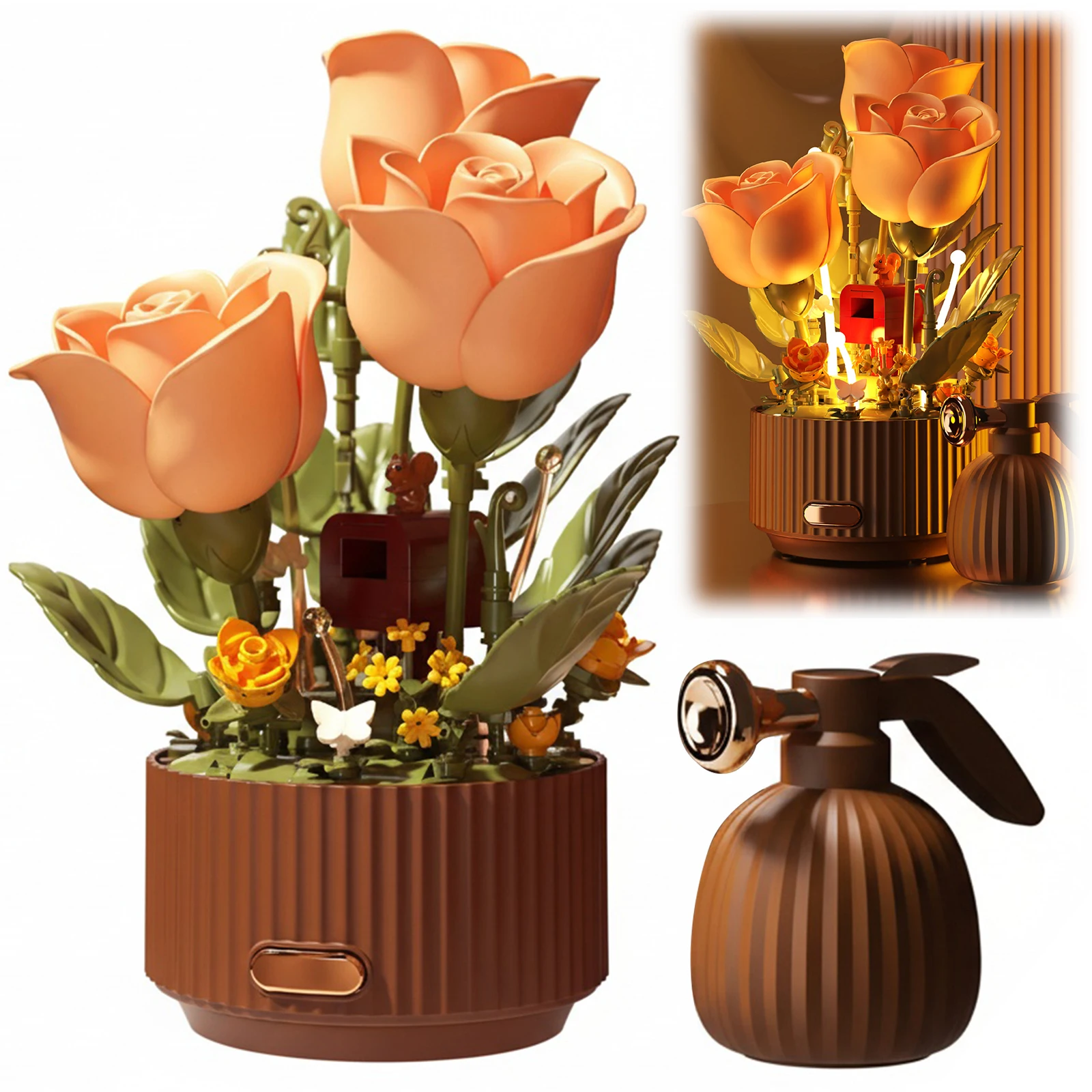 

Mechanical Flower Kit Remote Control Automatic Bloom Flower Bouquet Building Blocks with Lights & Sound Decor for Home & Gift