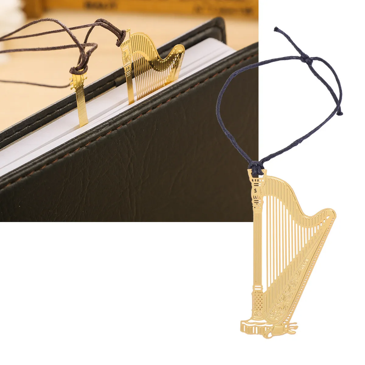 6Pcs Creative Metal Bookmarks with Musical Instruments Violin Guitar Harp Elegant Stationery Gift Idea for Students Teachers