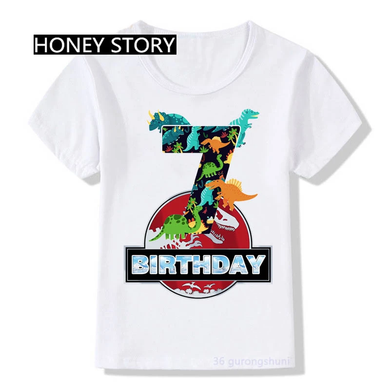 Dinosaur Birthday Kid Tshirt Cartoon Dinosaur Digital Birthday Birthday Children's Short-sleeved T-shirt Boys  Girl Clothes