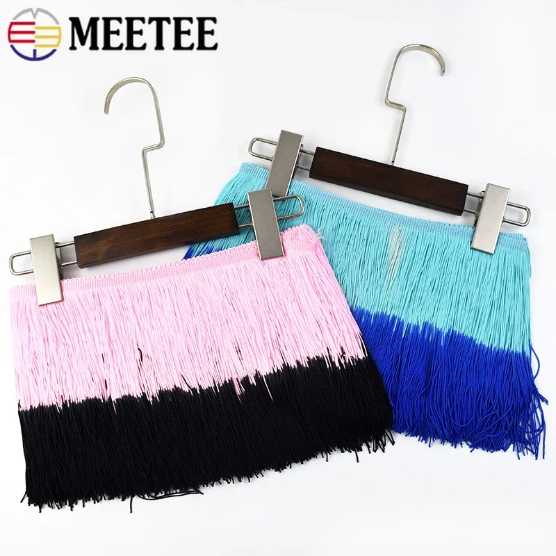 2/5/10M 20cm Meetee New Colourful Polyester Fringe Tassel Lace Trim Ribbons DIY Sewing Latin Dress Garment Fabric Accessories