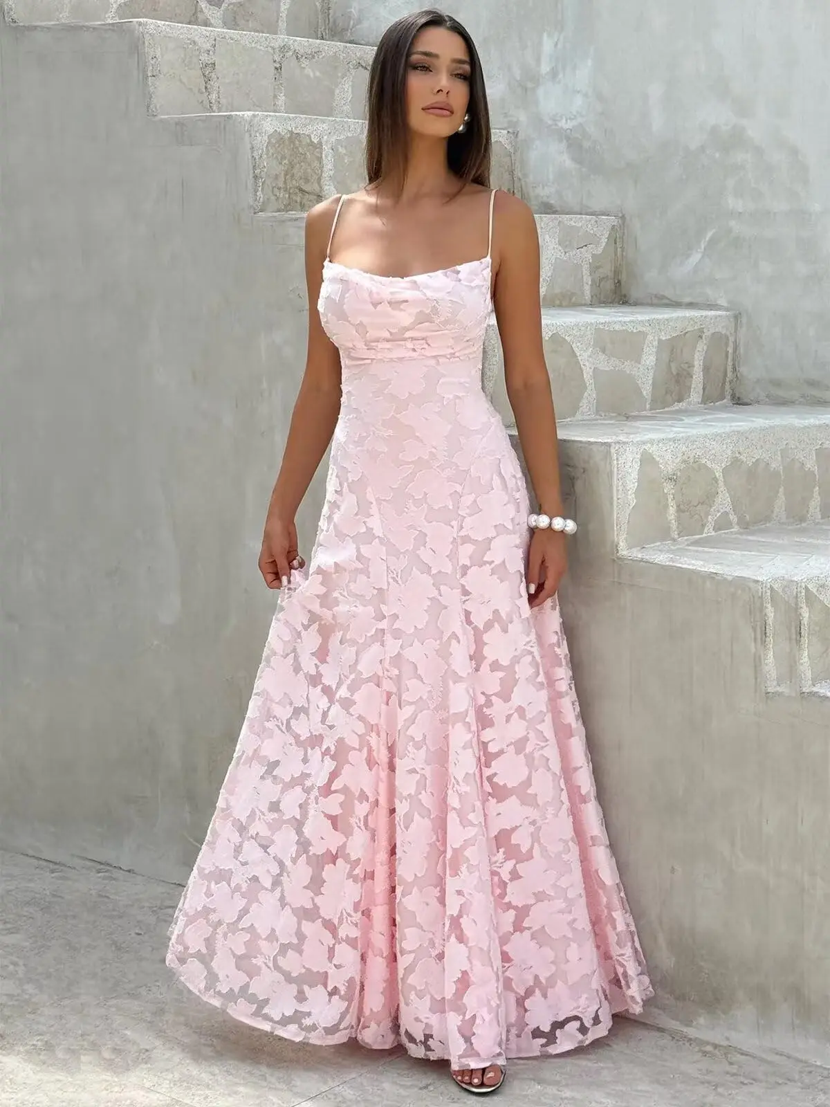 

Женские кружевные платья подружки невесты на тонких бретельках с цветочным принтом, длинное сексуальное платье макси с открытой спиной, свадебное платье для гостей