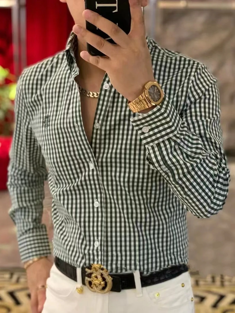 

Fashionable Slim Fit Men's Shirt Comfortable Plaid Spread Collar Business Casual Korean Style Trendy Versatile Summer Shirt
